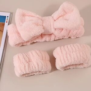 Pink Plush Headband and Wristbands Set